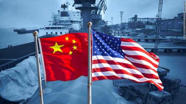 Dueling China and USA flags