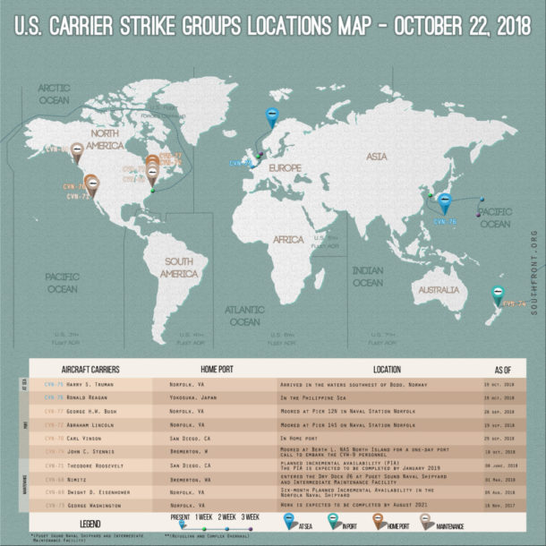 U.S. Carrier Strike Groups Locations (SouthFront Map)