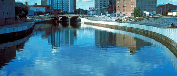The Flint River in Flint, Michigan USA
