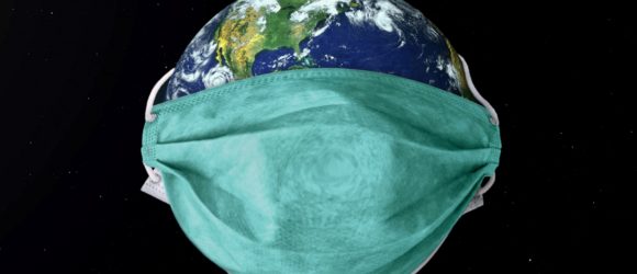 Coronavirus mask over the Earth.