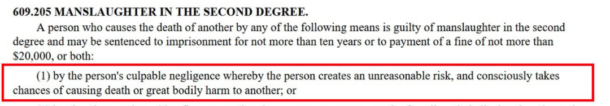 Relevant section of 2nd degree manslaughter statute - (1).