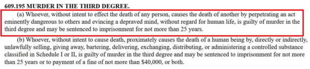 Relevant section of 3rd degree murder statute - (a).