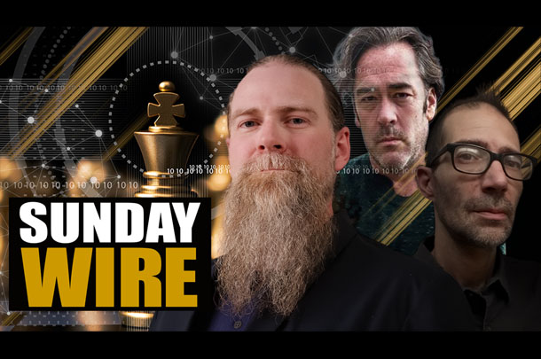 Hesher, Ruckus and Patrick with Sunday Wire logo